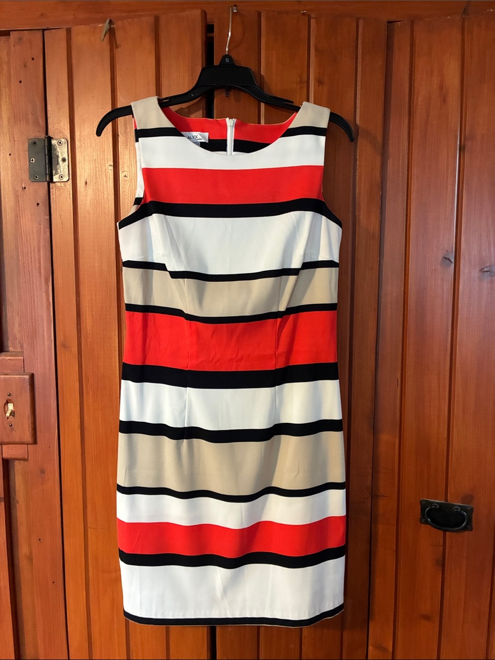 Striped Sleeveless Sheath Dress in orange, brown & Beige sz 6. RS